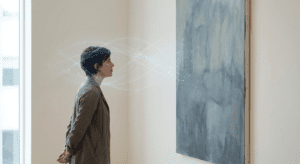 فردی که در حال تجربه یک اثر هنری انتزاعی است و تأثیر هنر بر احساسات و درک ذهنی او دیده می‌شود 